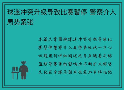 球迷冲突升级导致比赛暂停 警察介入局势紧张