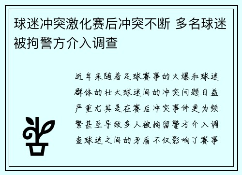 球迷冲突激化赛后冲突不断 多名球迷被拘警方介入调查
